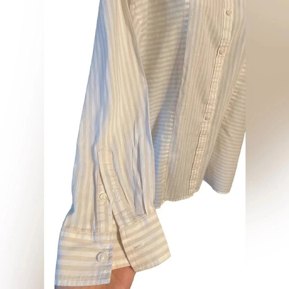Elizabeth & James Striped Button Down Shirt Cotton Top Neutral Basic - Picture 5 of 10